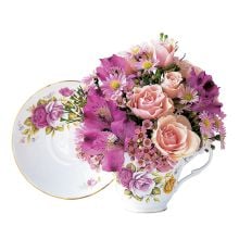 Pink Roses Teacup Bouquet
